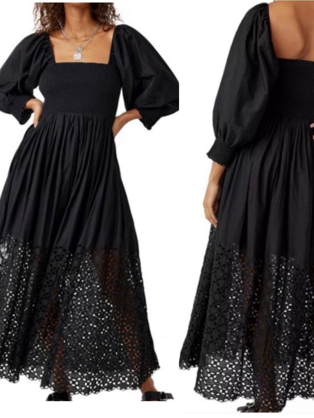 Free People Black Eyelet MIDI Dress Size Medium